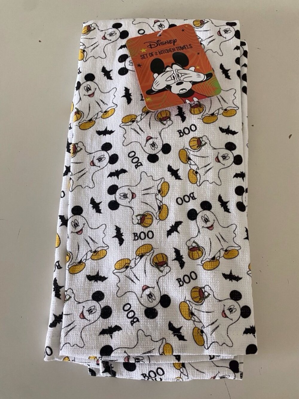 2 Pack Disney Mickey Mouse Ghost Pumpkin Bats Halloween Kitchen Towels NEW